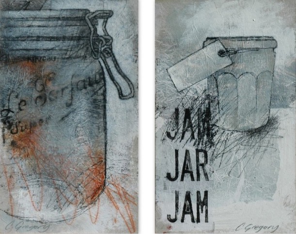 Preserving jar and jam jar - Mixed media on card, Catherine Gregory ©2013